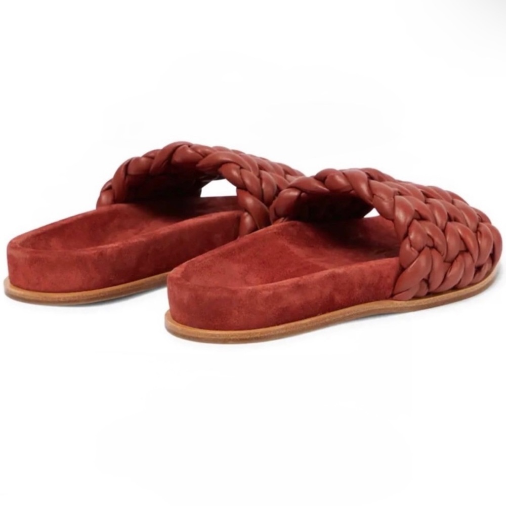 CHLOE RED BRAIDED LEATHER SLIDES - Picture 3 of 13